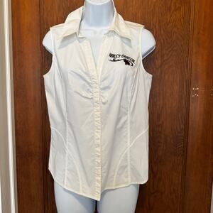 Harley Davidson Sleeveless Collared Snap Shirt Embroidered Logo Rose‎ Medium